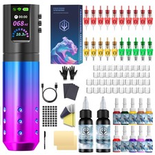 POSEIDON Tattoo Gun Kit, Wireless Tattoo Pen 1800mAh with LED Display