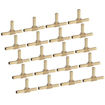 20 Pcs 1/4'' Brass Tee Barb Hose Fitting 3 Way Adapter Union Barbed Split Golden