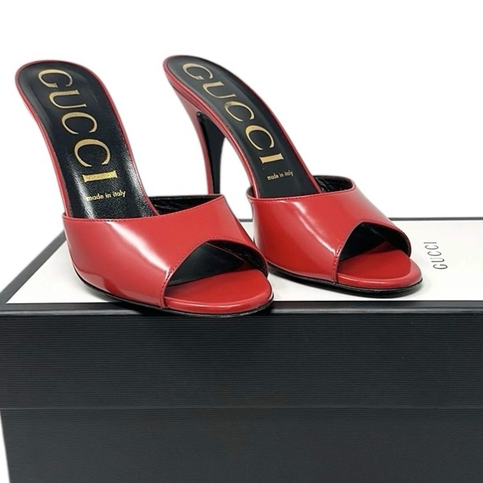 Gucci Chaussures écarlates cuir rouge mules talons sandales bout ouvert pointure 39