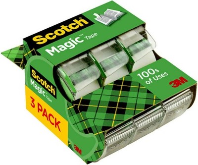 Scotch Magic Tape Invisible Gift Wrap 3 Rolls with Dispensers Christmas