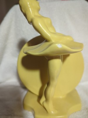 Art Deco Royal Haeger Ballerina Pottery 1940s Figural Moon Vase 8'' Yellow