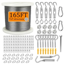 165ft/328ft Wire Rope Kit, 1/16" Stainless Steel Cable 7x7 Strand Core, with ...