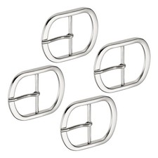 4Pcs 1.5" Single Prong Belt Buckle DIY Oval Center Bar Buckle Silver