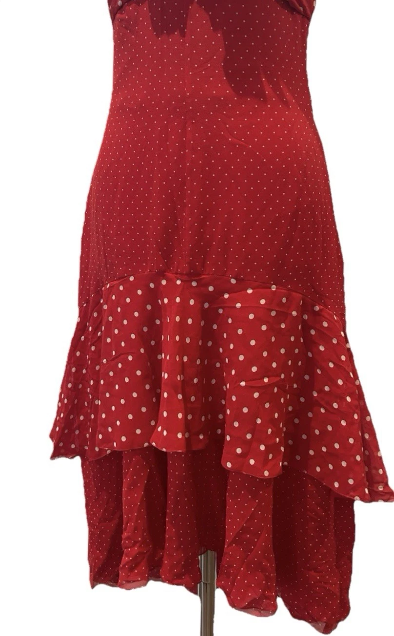 Abito flamenco vintage Valentino 100% seta rosso e bianco a pois a strati taglia 10