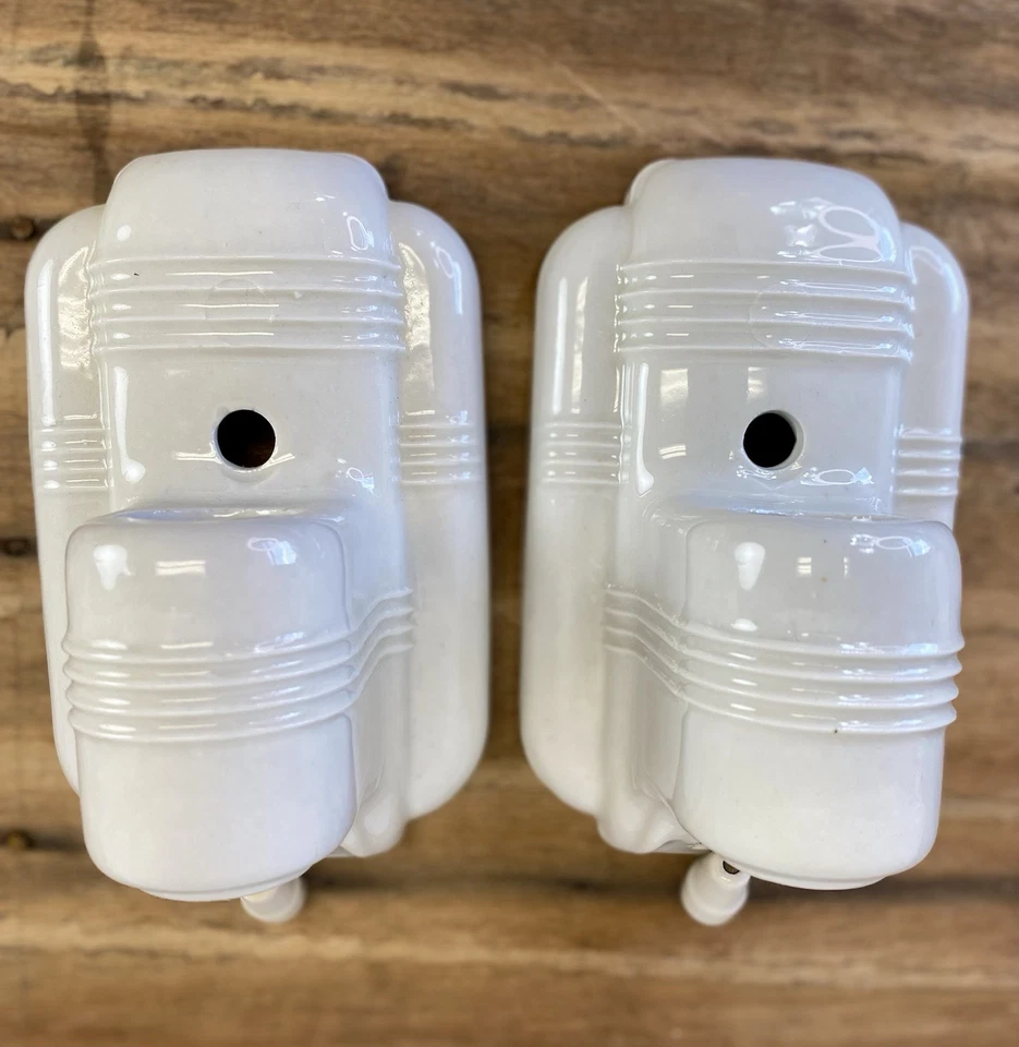 Juego (2) Apliques de porcelana blanca Paulding años 30-50 Art Deco/MCM COMO NUEVOS Foto 2 de 4