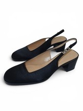 Gucci Black Satin Slingback Pumps Block Heel Size 7.5 COA