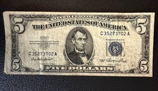 1953 Five Dollar Silver Certificate Blue Seal Note - C 35273702 A - Circulated