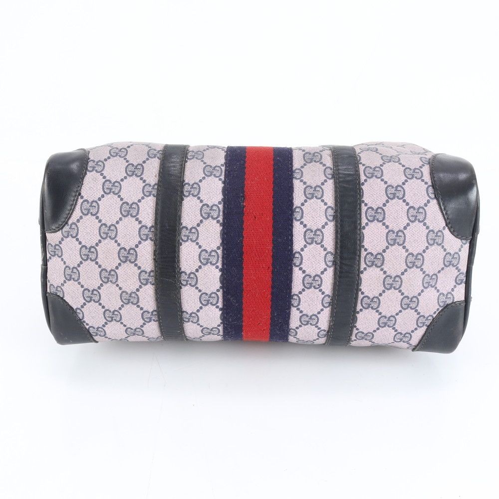 GUCCI Vintage GG Sherry Leather Mini Boston Handbag Navy Blue From Japan thumbnail 21