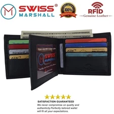 RFID Blocking Mens Genuine Leather Black Flap Credit Card ID Holder Slim Bifold