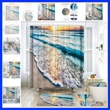 4 Pcs Beach Shower Curtain,Ocean Shower Curtain Sets with Rugs