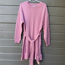 Bloomchic NWT Women’s Sz 12 Pink Textured Ruffled Hem Belted Knit Midi Dress