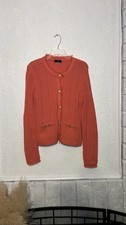 Tahari orange, thick button front cardigan with front pocket size medium