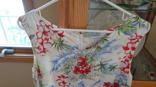 Villager Size L Women - Floral Hawaiian Tropical - Shift Dress - vneck - white - Picture 2 of 13