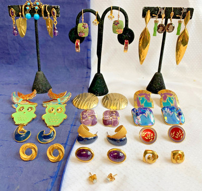 Vtg Earring Lot Givenchy Laurel Burch Enamel Faux Pearl / Gems Costume Jewelry