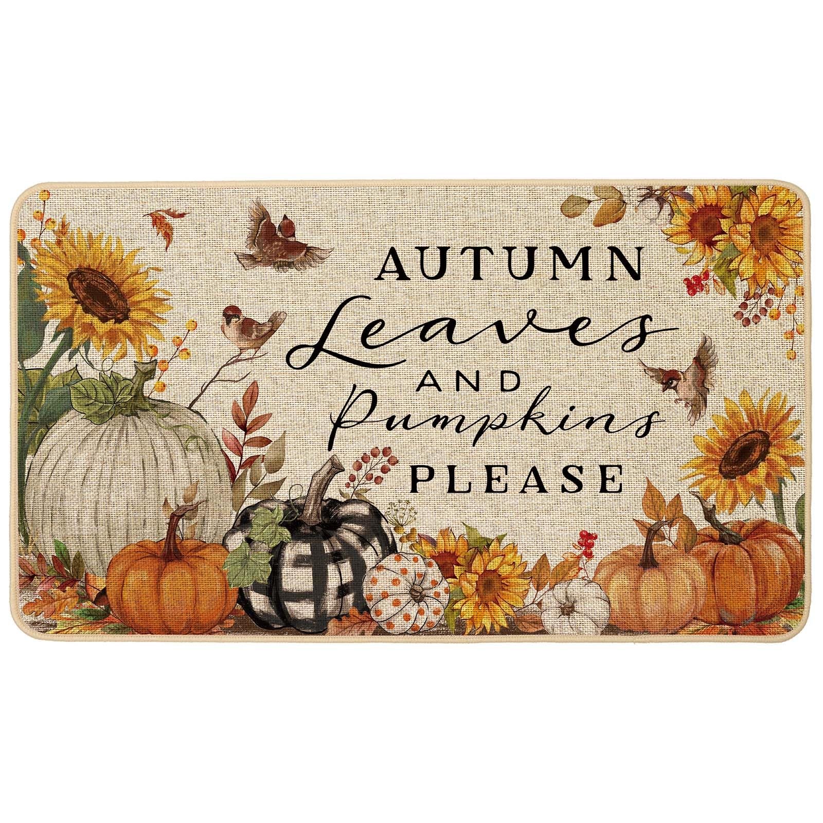 Fall Pumpkins Doormat Indoor Outdoor Outside Autumn Thaksgiving Birds Buffalo...