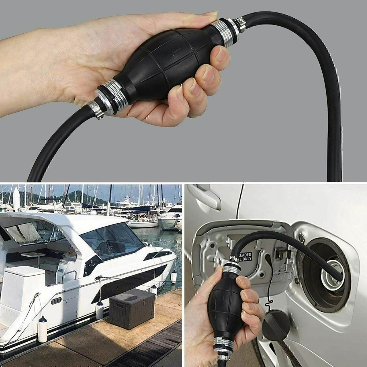Black 3/8" Hand Primer Bulb Pump For Boat, Marine & Car Gas Fuel Lines
