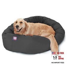 Poly-Cotton Bagel Dog Bed  Calming Donut Dog Bed  Cuddler Pet Bed 40 in Gray