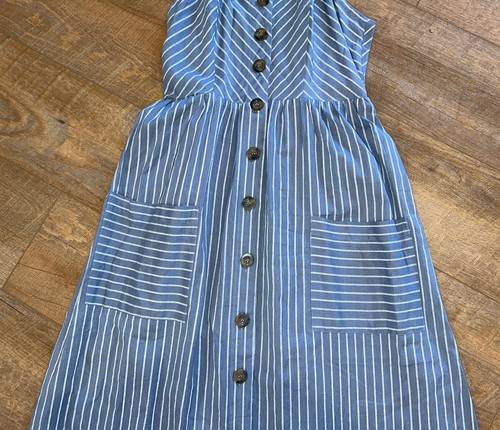 Vestido con correa de espagueti Midi japonés con botones 2 bolsillos 100 % algodón mediano nuevo con etiquetas - Imagen 4 de 14