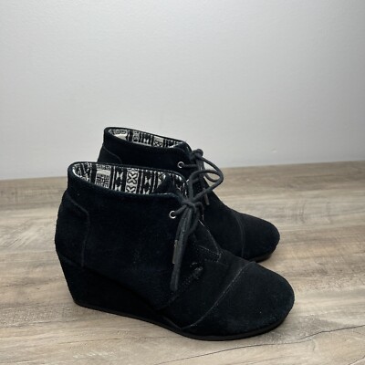 Toms Black Suede Lace Up Desert Wedge Boots Booties Women Size 380815 