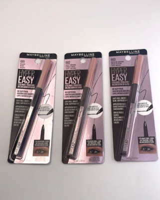 LOT OF 3-Maybelline New York Hyper Easy No Slip Pencil Eyeliner Makeup MIX