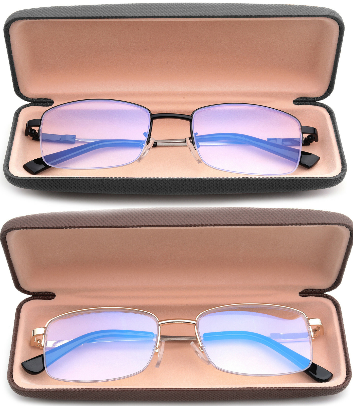 Blue Light Blocking Progressive Reading Glasses with Titanium Flex Frame and Case-image