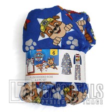 New Boy's Paw Patrol 3 Piece Fleece Pajama Set Plush Hood Robe Blue XXS 2T