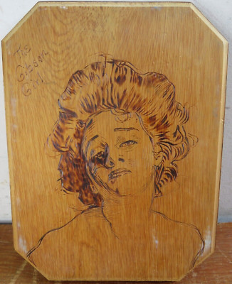 Vintage Wooden Woman Carving/Burning The Gibson Girl 9x12 Rollins