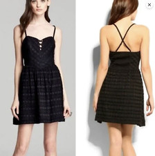GUESS NEW $98 NWT LINEAR DOT LACE DRESS SIZE 6 S SMALL BLACK STRAPPY MINI DRESS