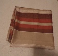 Preowned, Tan, White, and Red Shower Curtain. Approximately 71.25 in x 71.5 in