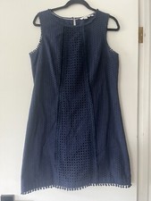 Boden Dress Womens Sz 10 Navy Blue Sleeveless Eyelet 100% Cotton Mini Shift Twee