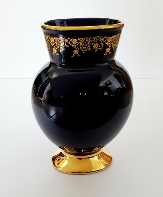 Limoges Castel 22Kゴールド花瓶 LIMOGES CASTEL PORCELAIN COBALT BLUE 22K GOLD VASE FRANCE | eBay