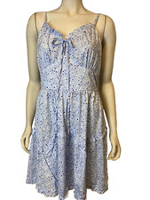 OrderPlus Blue and White Floral Print Spaghetti Strap Tiered Sundress Size M NWT