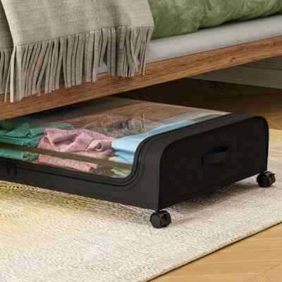 Under Bed Shoe Organizer 1pc Large Oxford Cloth Storage Bag w/Wheels/Dust Proof