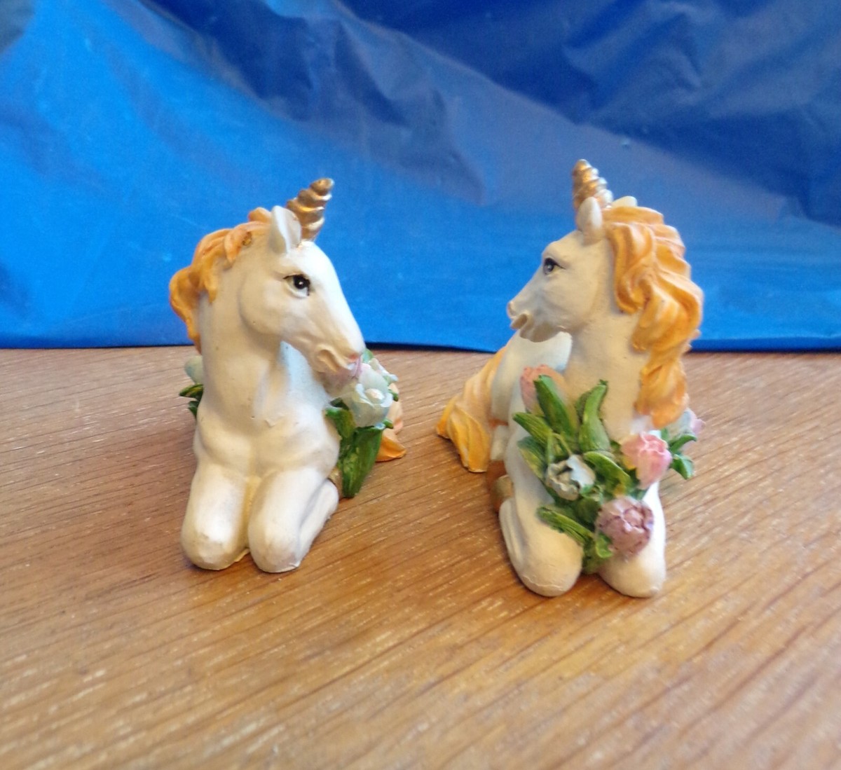 Pair Vtg 1990s Hand Painted Cream Colored with Flowers Resin