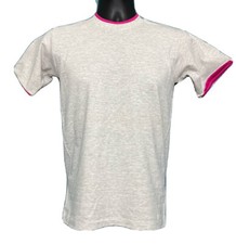 VINTAGE BLANK RINGER COTTON ANVIL T-SHIRTS YOUTH KIDS LARGE PINK/GREY
