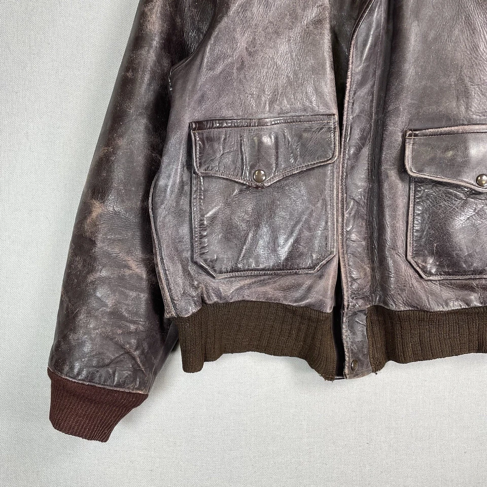 ВИНТАЖНЫЙ 40-х годов Grais кожи Bomber куртка мужской размер 46 L/XL WWII A2 полета 1940-х - Изображение 3 из 4