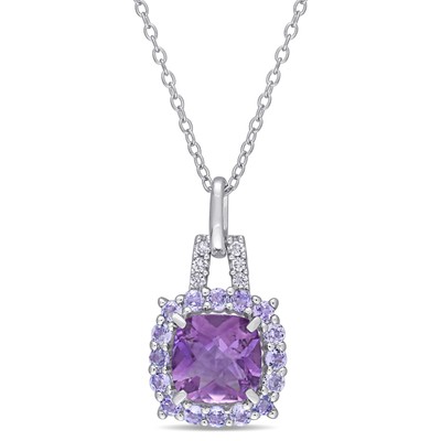 AMOUR 2 1/3 CT TGW Amethyst Tanzanite and Diamond Accent Pendant with Chain In