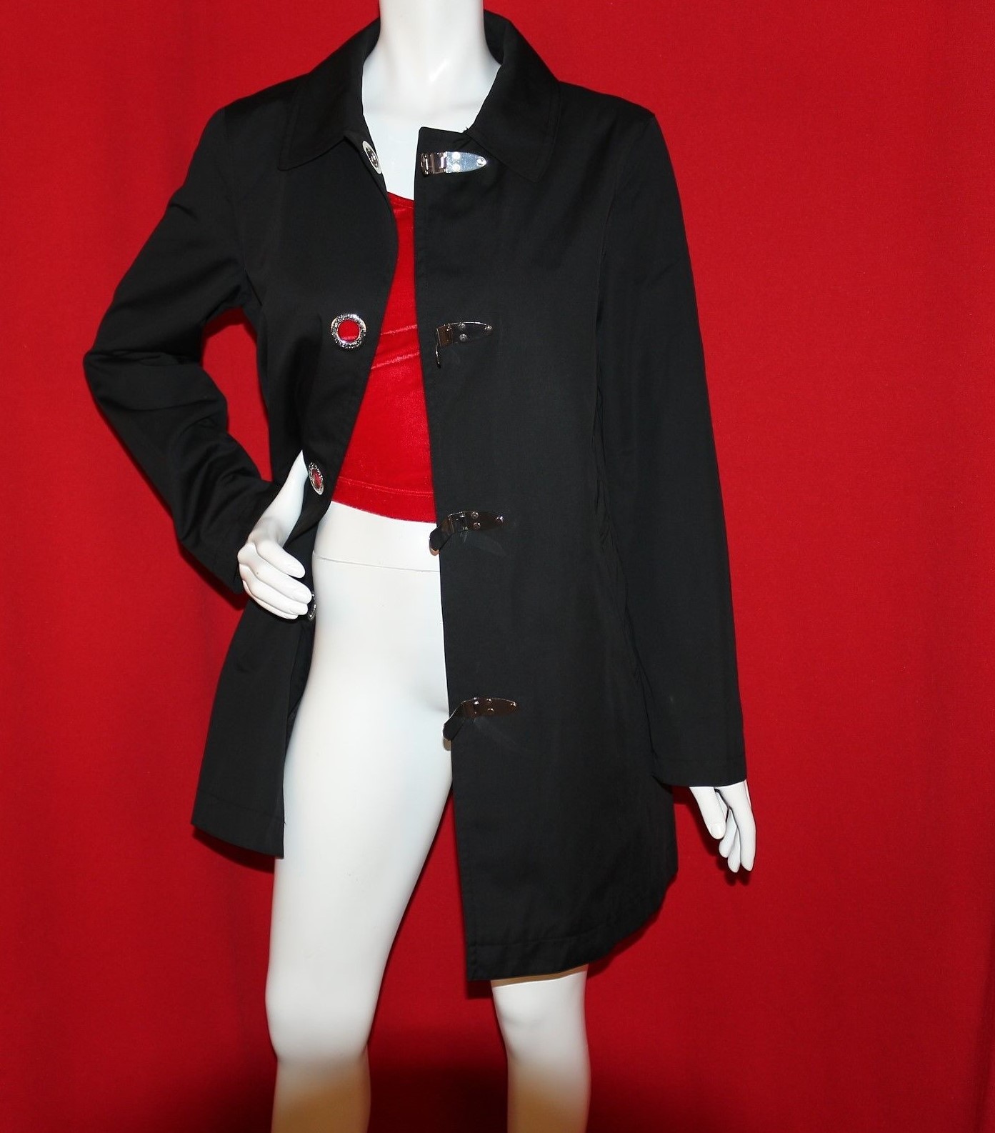 MICHAEL KORS Black Solid Chrome Clips Women Trenc… - image 6