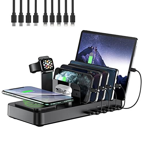 8 in 1 Wireless Charging Station for Multiple Devices, Charging Dock with Black