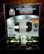 Elite Security Keyed Entry Deadlock Combination ☆Polished Brass☆ w/4 Keys! 01967