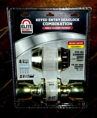 Elite Security Keyed Entry Deadlock Combination ☆Polished Brass