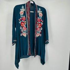 Womens Boho Embroidered Open Front Kimono Size M Romantic Layering Floral