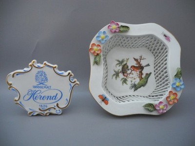 Herend Korbschale Rothschild Durchbruch Blumen Vögel Schmetterling Ungarn
