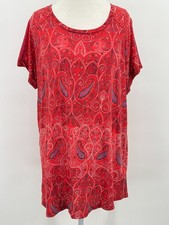 Lucky Brand Top Shirt 1X Red Boho Paisley Short Sleeve Women's Cotton Blend