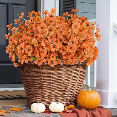 24 Bundles Artificial Fall Flowers for Outdoors UV Resistant Fake Mums Silk Faux