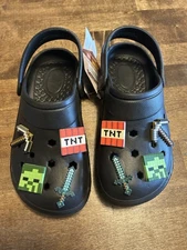 NWT Minecraft Boys Girls Clogs Shoes Sandals Black 11 11.5 Youth Mojang Studios