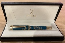 F&uuml;llfederhalter, Meissen F&uuml;ller,Petrol/Gold, vergoldete Feder, Geschenk-Box, NEU