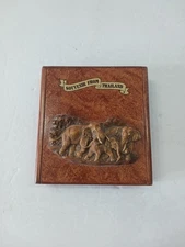 Souvenir from Thailand Wooden Writing Box Tabletop Case 4.5" X 4.75" Elephant's 