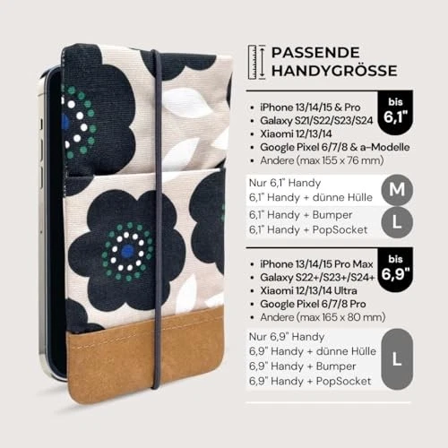 Moin Padded Canvas Phone Sleeve with Rubber Closure - Handmade Phone Case - Picture 5 of 8