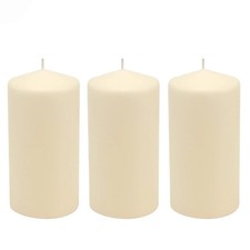 6 Pack Tall 3 x 6 Inch 65 Hour Long Burning Unscented Ivory Wax Pillar Candles